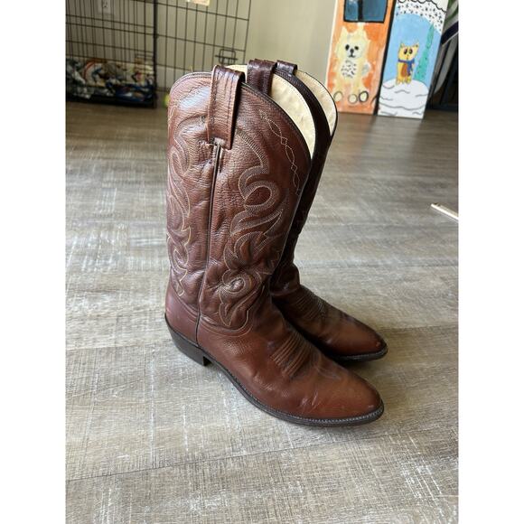 Dan Post Cowboy Boots Mens 11 D Brown Leather Snip Toe Western Pull On main image 6